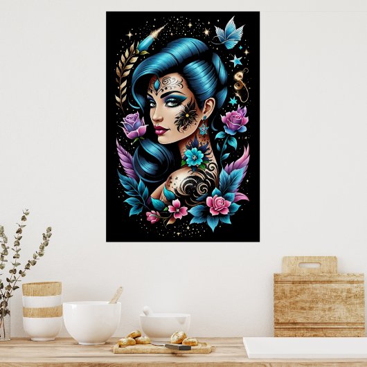 タトゥーとバラ ポスター (キッチン)