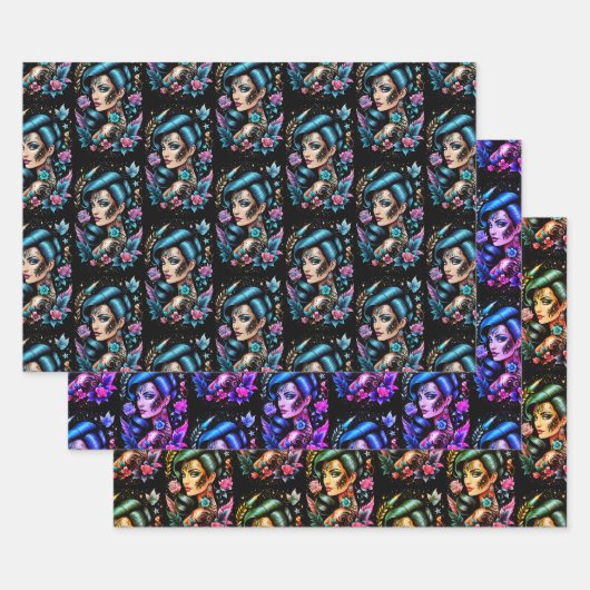 タトゥーとバラ ラッピングペーパーシート (セット)