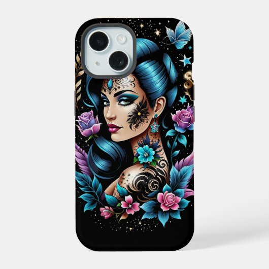 タトゥーとバラ iPhone 15ケース (裏面)