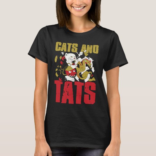 タトゥーと猫のボディタトゥーアーティスト Tシャツ (正面)
