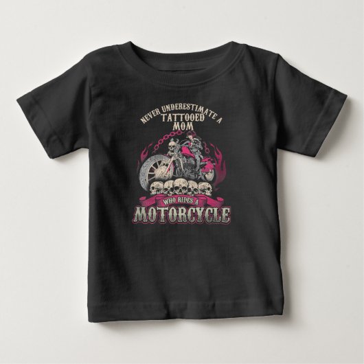 タトゥーのママライダーにバイクの実力を過小評価しないで ベビーTシャツ (正面)