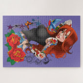 タトゥーの入った赤毛の女性のスリーブ 紫 ジグソーパズル (横)