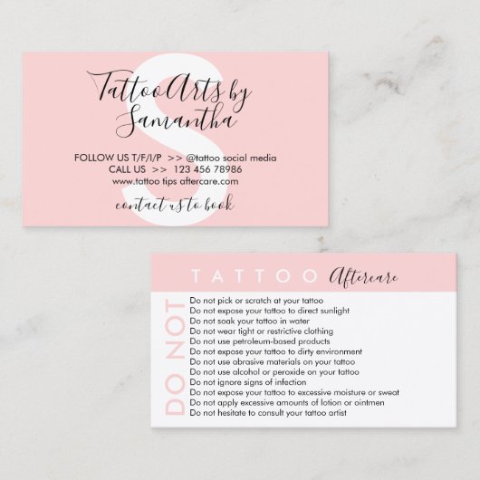 タトゥーはアフターケアアドバイスを避けない 名刺 (正面/裏面)