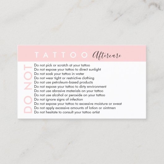 タトゥーはアフターケアアドバイスを避けない 名刺 (裏面)