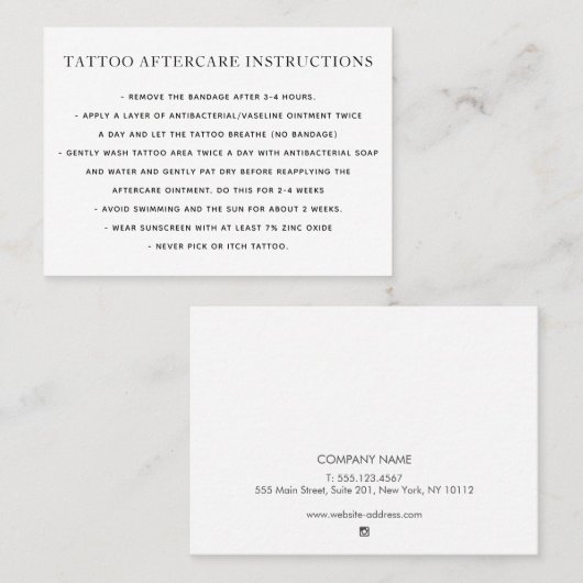 タトゥーアフターケア説明書名刺 名刺 (正面/裏面)