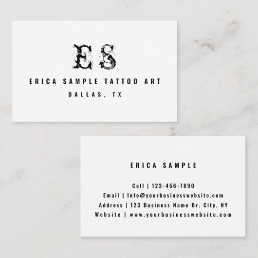 タトゥーアモダンーティストミニマルタイポグラフィモノグラム 名刺 (正面/裏面)