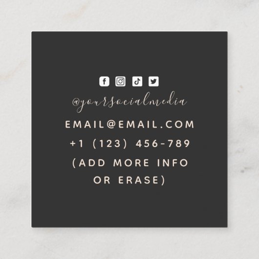 タトゥーアーティストかわいらしフローラスカルボ葉タニカル スクエア名刺 (裏面)