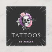 タトゥーアーティストかわいらしフローラスカルボ葉タニカル スクエア名刺 (正面)