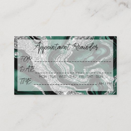 タトゥーアーティストアポイントメントリマインダーシルバーグリーン 名刺 (裏面)