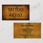 タトゥーアーティストアンティークウッドビジネスカード 名刺 (正面/裏面)