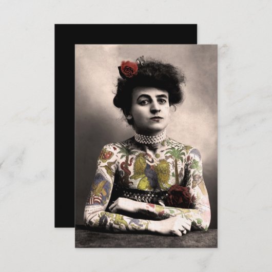 タトゥーアーティストウーマンヴィンテージ写真招待状 招待状 (正面/裏面)