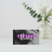 タトゥーアーティストカスタムフォトパープルネオン 名刺 (スタンド正面)