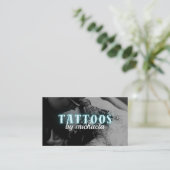 タトゥーアーティストカスタムフォトブルーネオン 名刺 (スタンド正面)