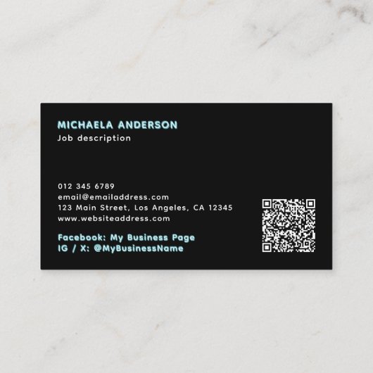 タトゥーアーティストカスタムフォトブルーネオン 名刺 (裏面)