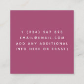 タトゥーアーティストキュートピンク&ホワイトファンキーカラフル スクエア名刺 (裏面)