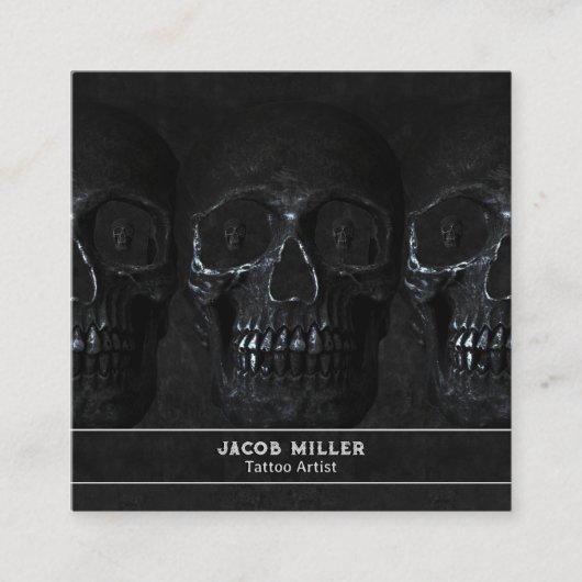 タトゥーアーティストゴシックブラックダークアカデミアスカル スクエア名刺 (正面)