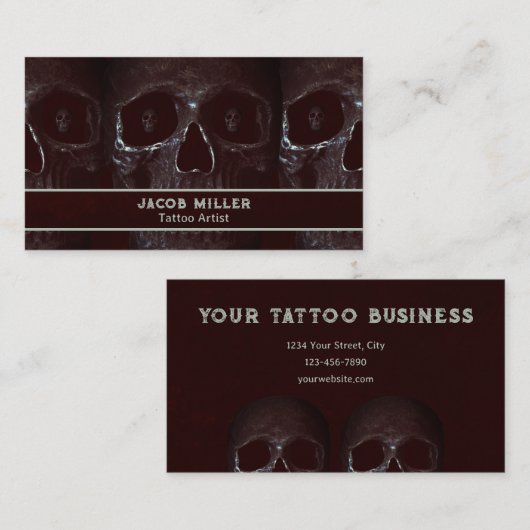 タトゥーアーティストゴシックブルゴーンディーダークアカデミアスカル 名刺 (正面/裏面)