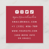 タトゥーアーティストサロンショップファンキーユニーククリエイティブおもしろい スクエア名刺 (裏面)