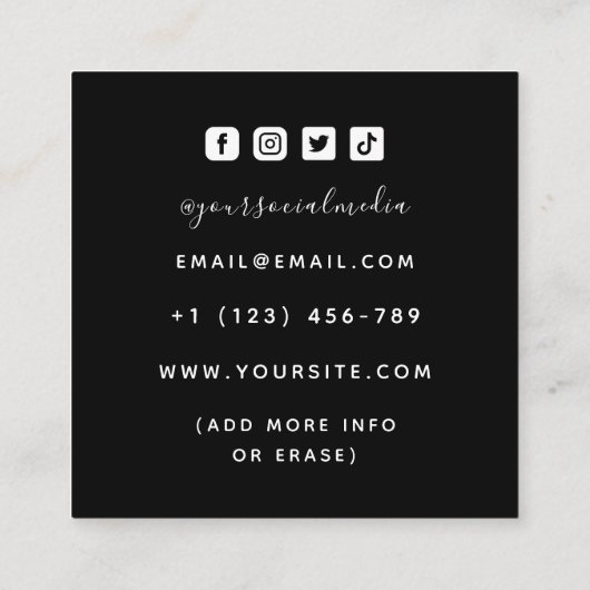 タトゥーアーティストサロンタイガースケルトンハンド&バラ スクエア名刺 (裏面)