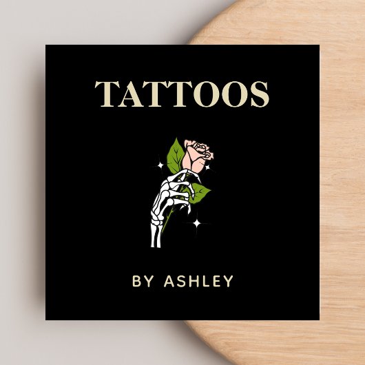 タトゥーアーティストサロンタイガースケルトンハンド&バラ スクエア名刺