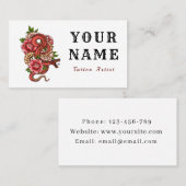 タトゥーアーティストサロンフローラレッドスネークミニマルレトロ 名刺 (正面/裏面)