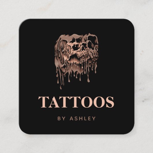 タトゥーアーティストスタジオカッコいい溶融スカルゴシック スクエア名刺 (正面)