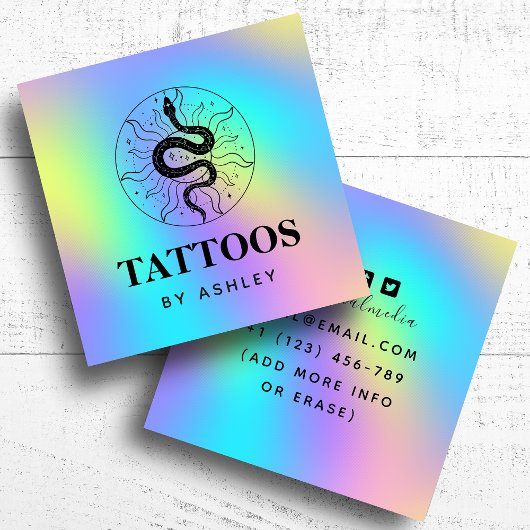 タトゥーアーティストスネークイラストレーションユニコーンレインボー スクエア名刺