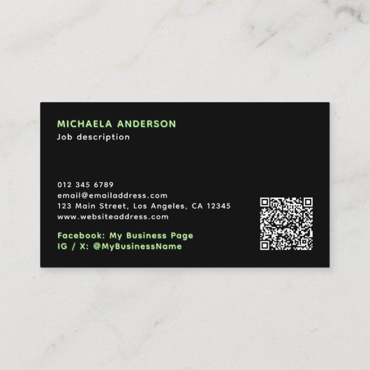 タトゥーアーティストネオン神秘的な天の蛾 名刺 (裏面)