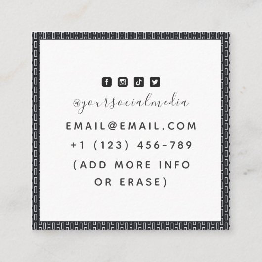 タトゥーアーティストフローラヘビイラストレーションバラダーク スクエア名刺 (裏面)