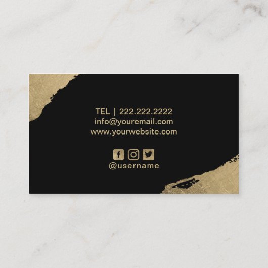 タトゥーアーティストブラッククロウモダン金ゴールドブラシストローク 名刺 (裏面)