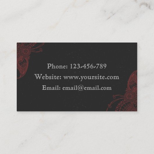タトゥーアーティストブラックレッドタイポグラフィスケッチバラ 名刺 (裏面)