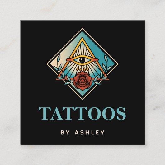 タトゥーアーティストミスティックサードアイバラヴィンテージコズミック スクエア名刺 (正面)