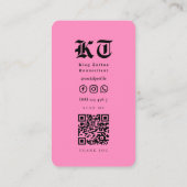 タトゥーアーティストモノグラムブラックピンクモダン 名刺 (裏面)