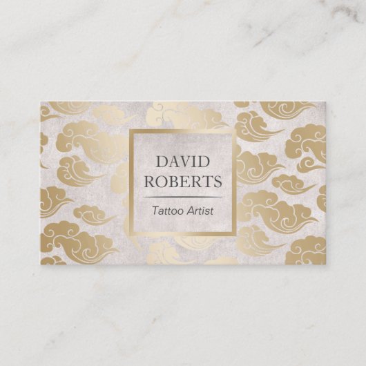 タトゥーアーティストヴィンテージ金ゴールドオリエンタルクラウドパターン 名刺 (正面)