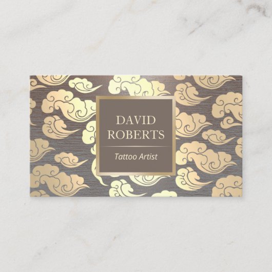 タトゥーアーティストヴィンテージ金ゴールドオリエンタルメタリック 名刺 (正面)