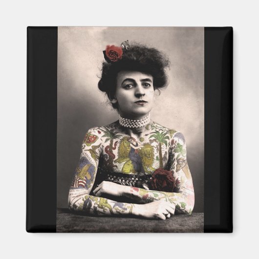 タトゥーアーティスト女性ヴィンテージ写真磁石 マグネット (正面)