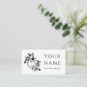 タトゥーアーティスト サロン 花柄の剣 クラシック ホワイト 名刺 (スタンド正面)