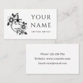 タトゥーアーティスト サロン 花柄の剣 クラシック ホワイト 名刺 (正面/裏面)