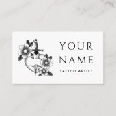 タトゥーアーティスト サロン 花柄の剣 クラシック ホワイト 名刺 (正面)