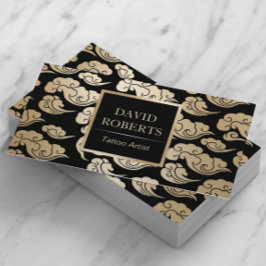 タトゥーアーティスモダントブラック&金ゴールドオリエンタルパターン 名刺