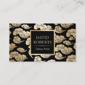 タトゥーアーティスモダントブラック&金ゴールドオリエンタルパターン 名刺 (正面)