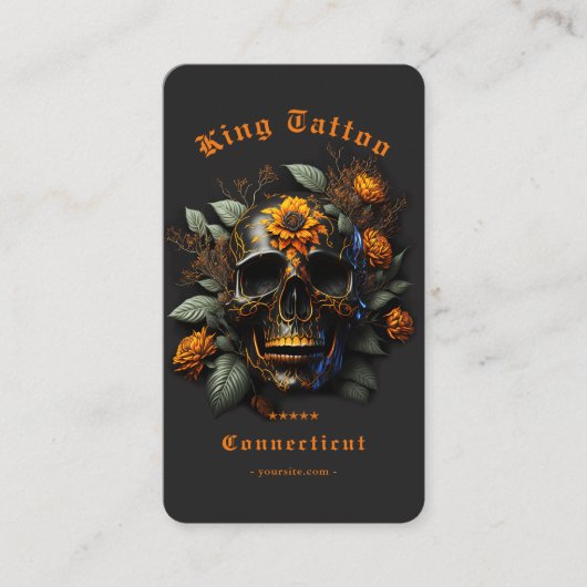 タトゥーアーティスモダントモノグラムブラックオレンジスカル 名刺 (正面)