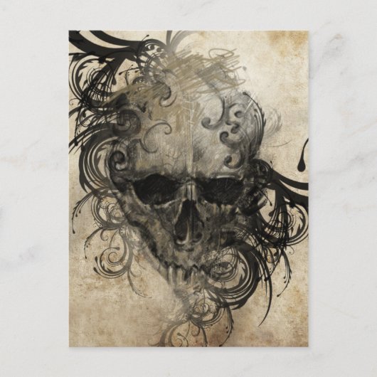 タトゥーアートのスケッチ手作りイラストレーション ポストカード (正面)