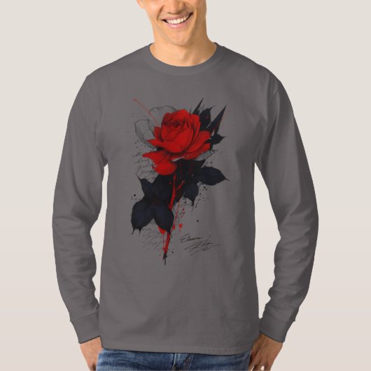 タトゥーアートローズ長袖 Tシャツ (正面)