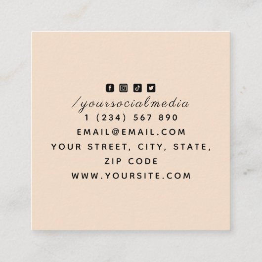 タトゥーエレガントサロン描フラワー&ソーシャルメディア スクエア名刺 (裏面)