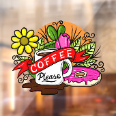 タトゥーカラフル・コーヒーとドーナツ ウィンドウサイン (シート2)