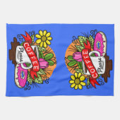 タトゥーカラフル・コーヒーとドーナツ キッチンタオル (横)