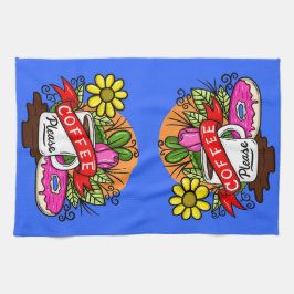 タトゥーカラフル・コーヒーとドーナツ キッチンタオル