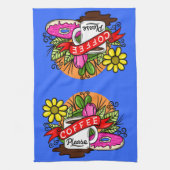 タトゥーカラフル・コーヒーとドーナツ キッチンタオル (縦)