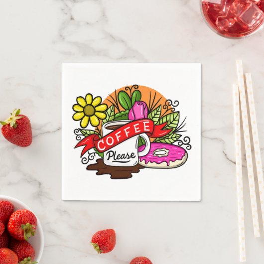 タトゥーカラフル・コーヒーとドーナツ スタンダードカクテルナプキン (インサイチュ)